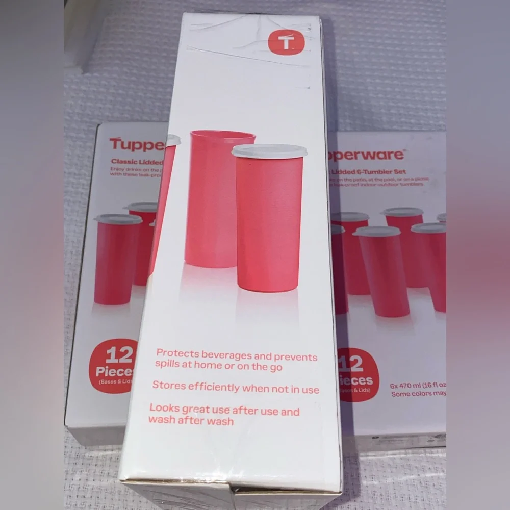 NIB NEW Tupperware Pink Lidded 16 oz 6-Tumbler Cups Set x 3 (3 sets included)